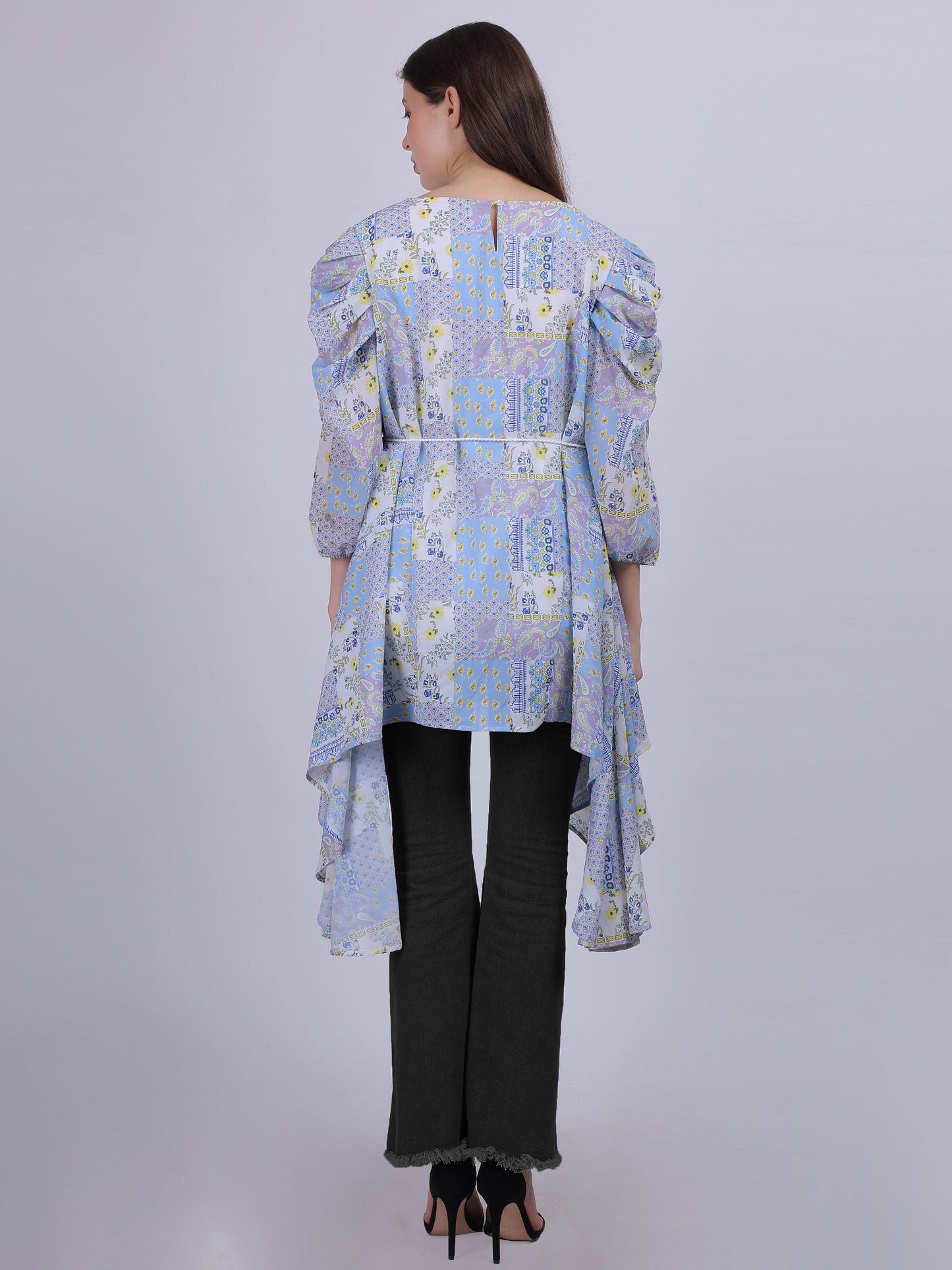 Blue Asymmetric Long Fashion Tunic Top