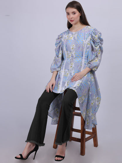 Blue Asymmetric Long Fashion Tunic Top