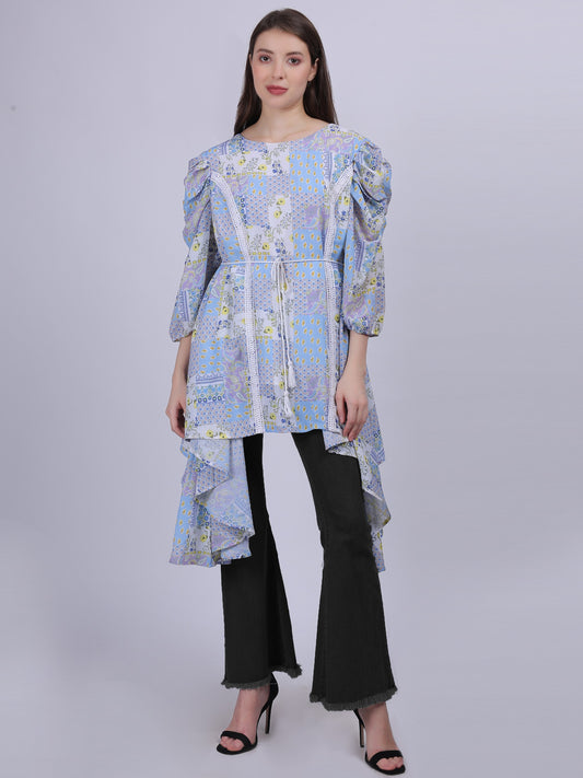 Blue Asymmetric Long Fashion Tunic Top