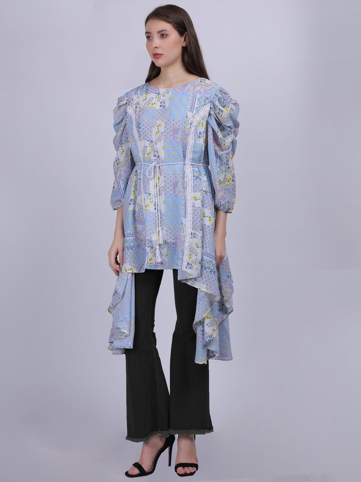 Blue Asymmetric Long Fashion Tunic Top