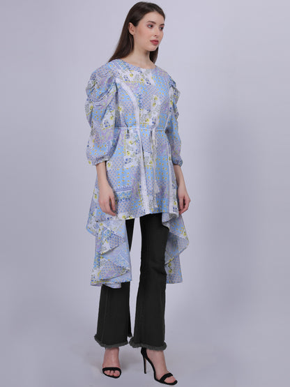 Blue Asymmetric Long Fashion Tunic Top