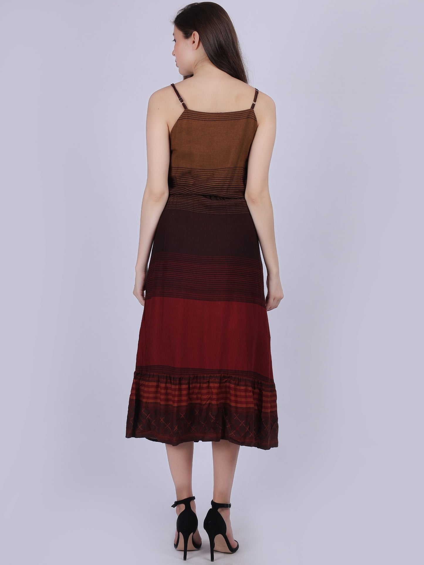 Brown Spaghetti Dress With Ombre Shading Effect