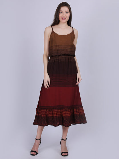 Brown Spaghetti Dress With Ombre Shading Effect