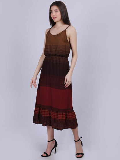 Brown Spaghetti Dress With Ombre Shading Effect