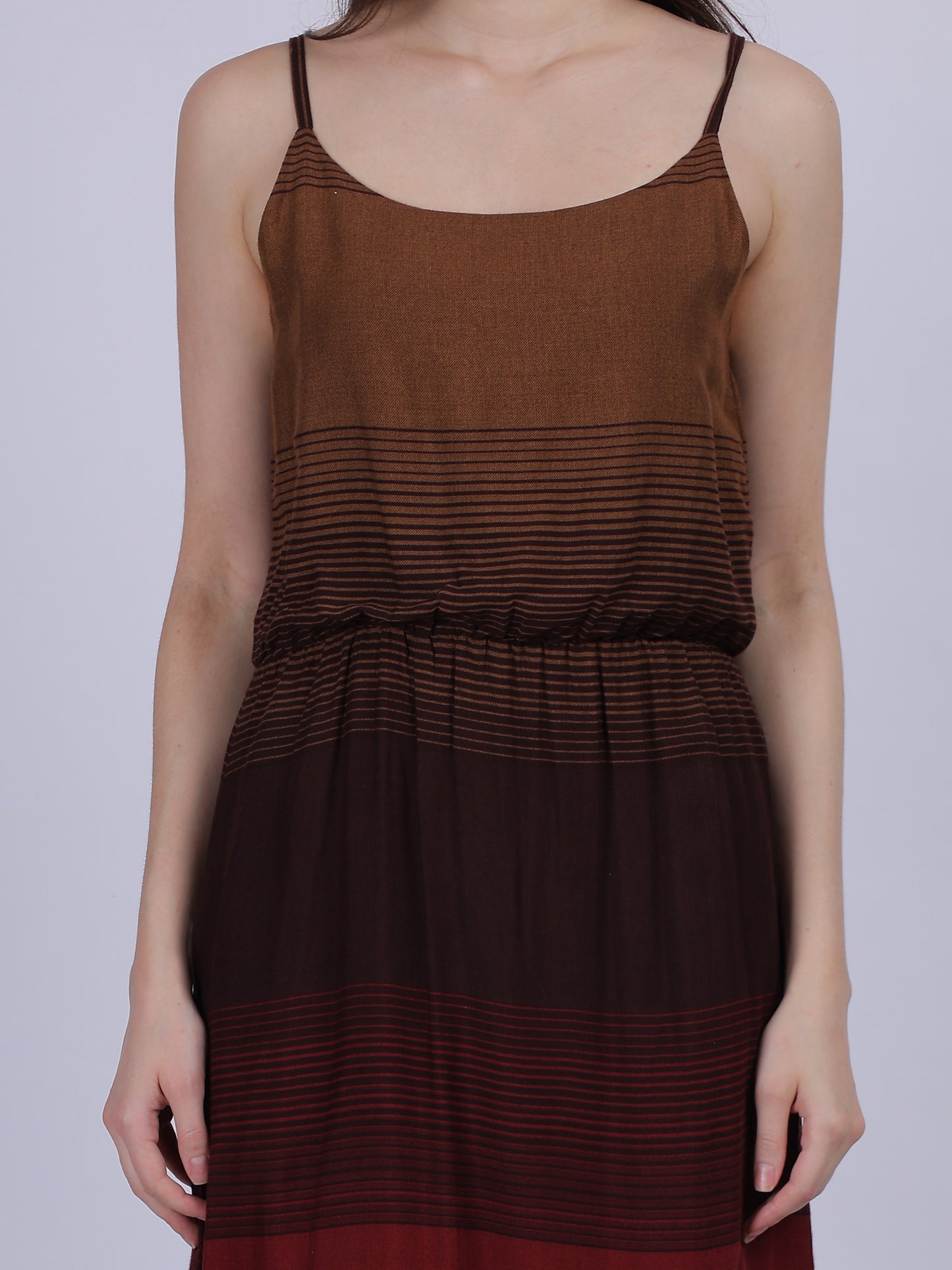 Brown Spaghetti Dress With Ombre Shading Effect