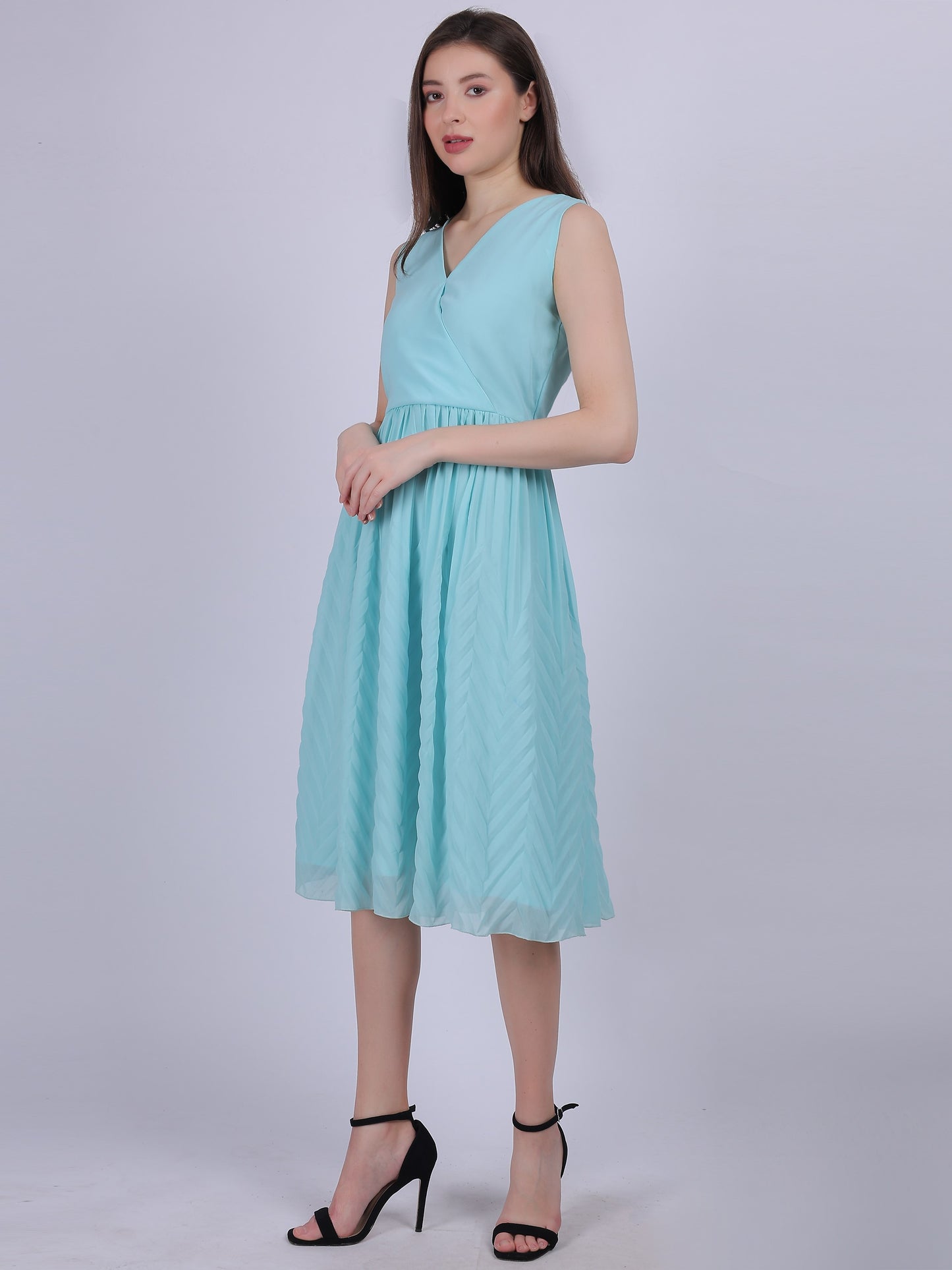 Solid Georgette Pleated Dress