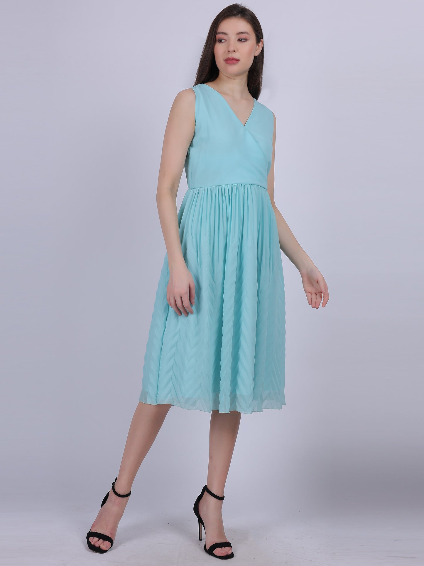 Solid Georgette Pleated Dress