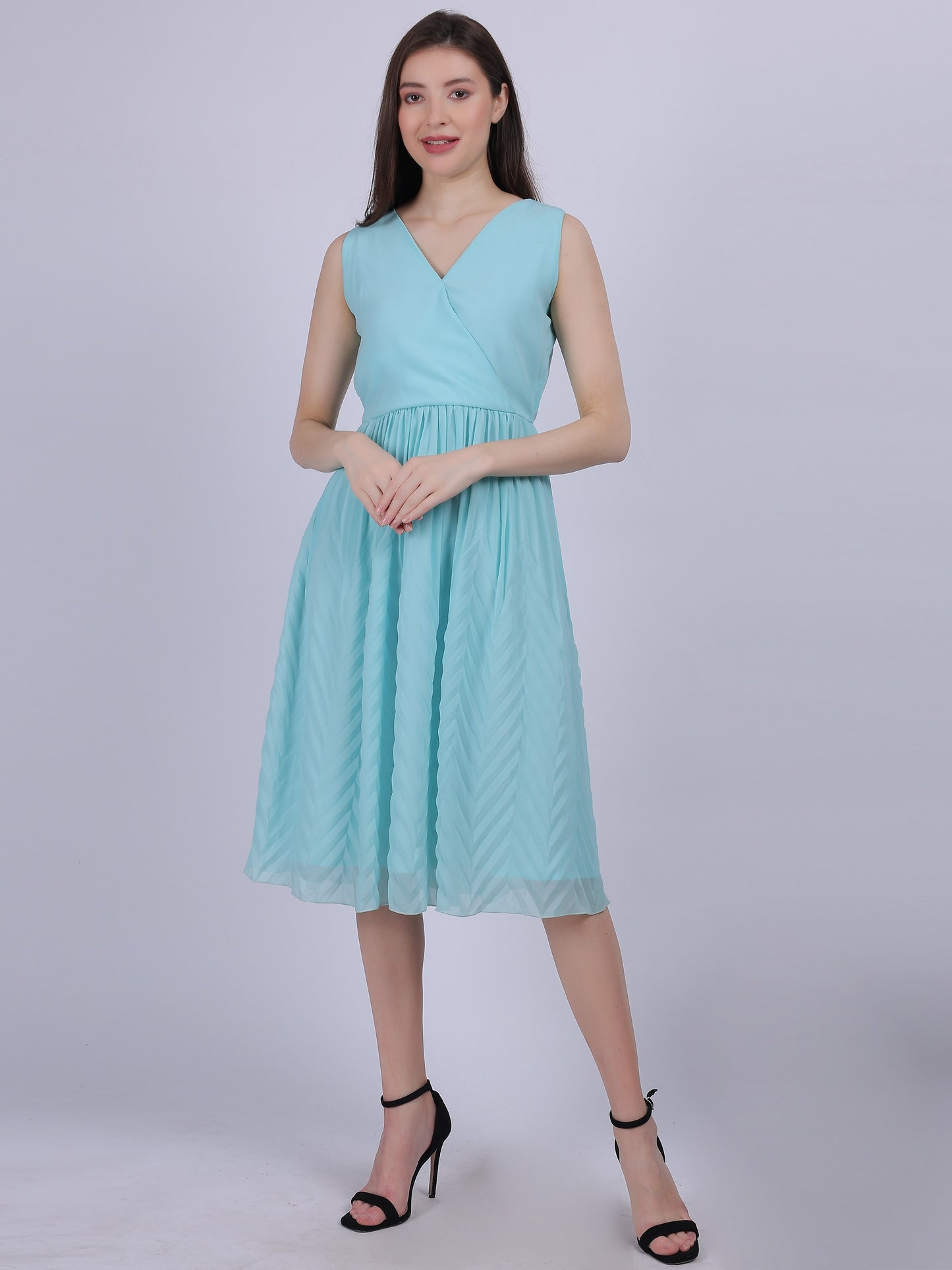 Solid Georgette Pleated Dress