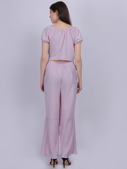 Lilac Fashion Co-ord Set With Pleated Straight Fit Pants