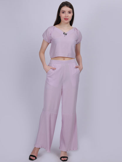 Lilac Fashion Co-ord Set With Pleated Straight Fit Pants