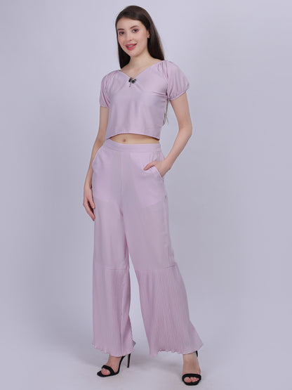 Lilac Fashion Co-ord Set With Pleated Straight Fit Pants