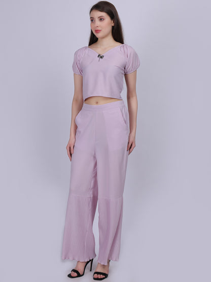 Lilac Fashion Co-ord Set With Pleated Straight Fit Pants