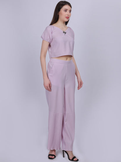 Lilac Fashion Co-ord Set With Pleated Straight Fit Pants