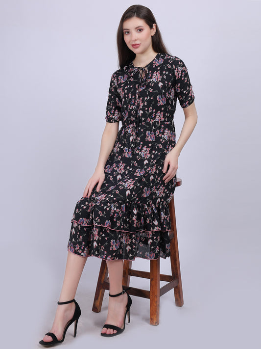 Floral Print A-line Fashion Dress