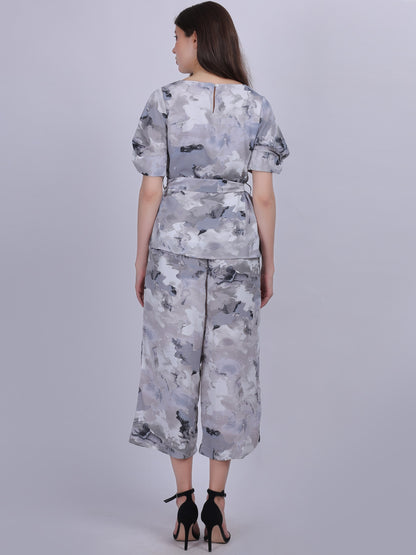 Grey Abstract Print Fashion Co-ord Set