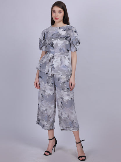 Grey Abstract Print Fashion Co-ord Set