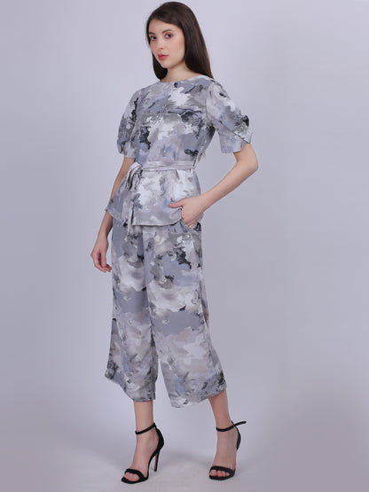 Grey Abstract Print Fashion Co-ord Set