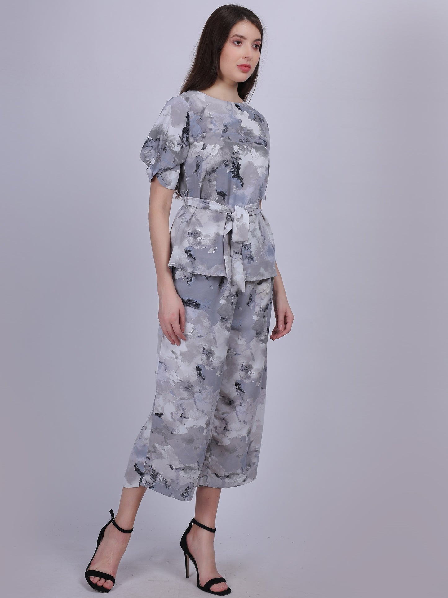 Grey Abstract Print Fashion Co-ord Set