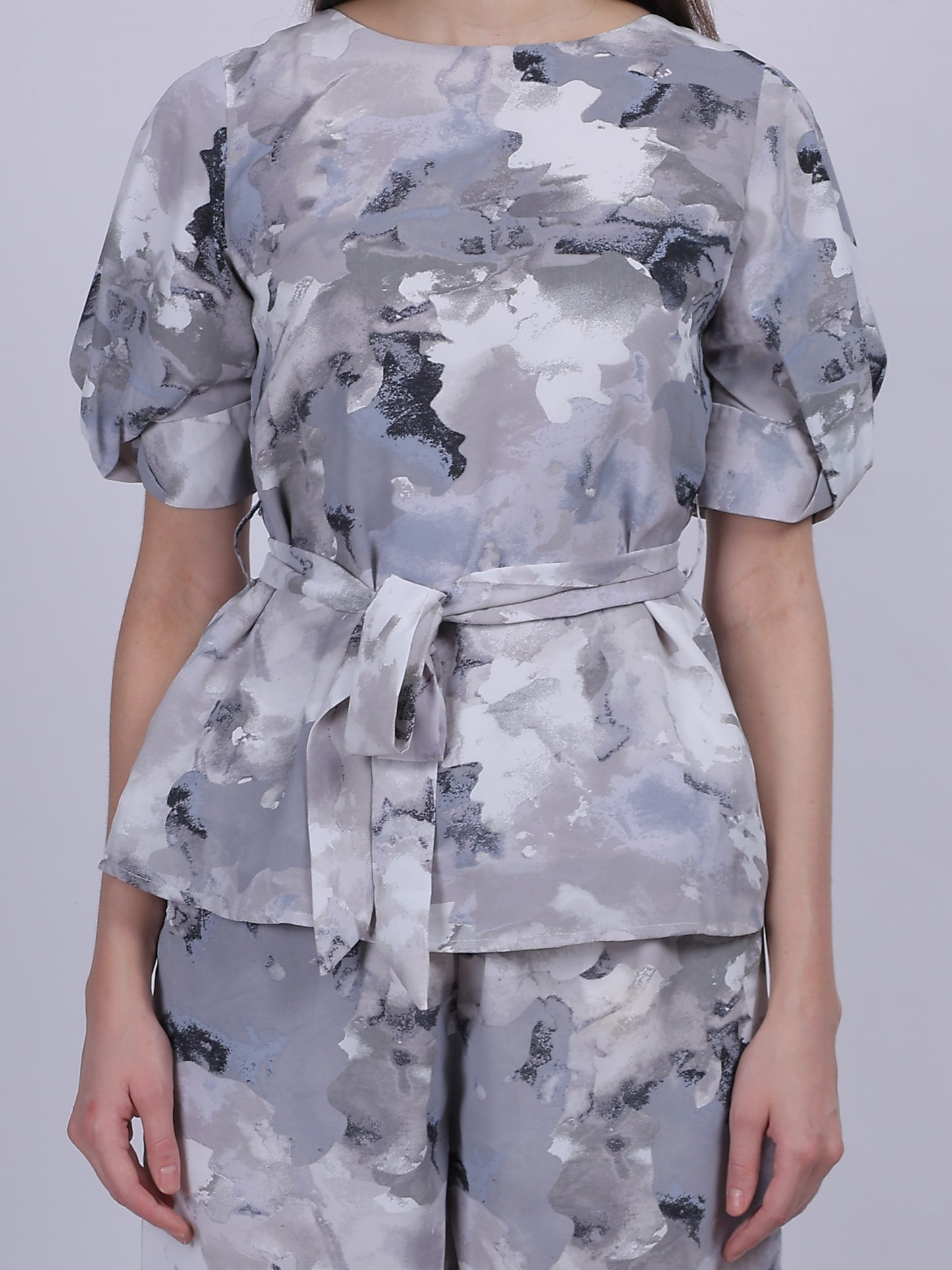 Grey Abstract Print Fashion Co-ord Set