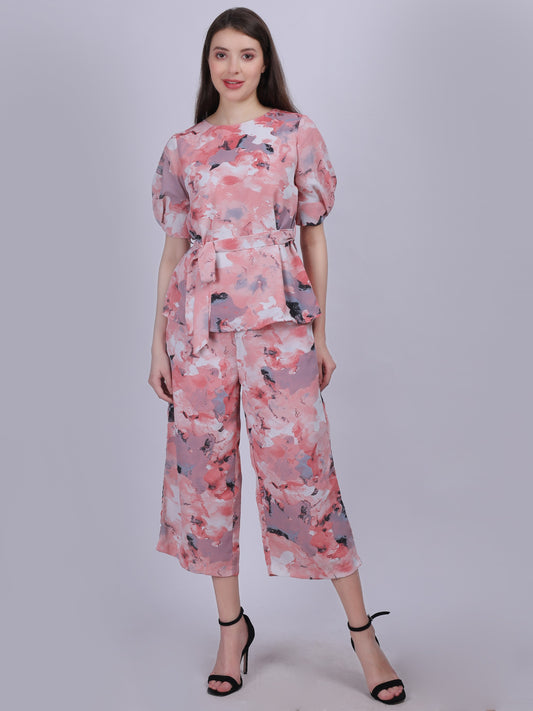 Pink Abstract Print Fashion Co-ord Set