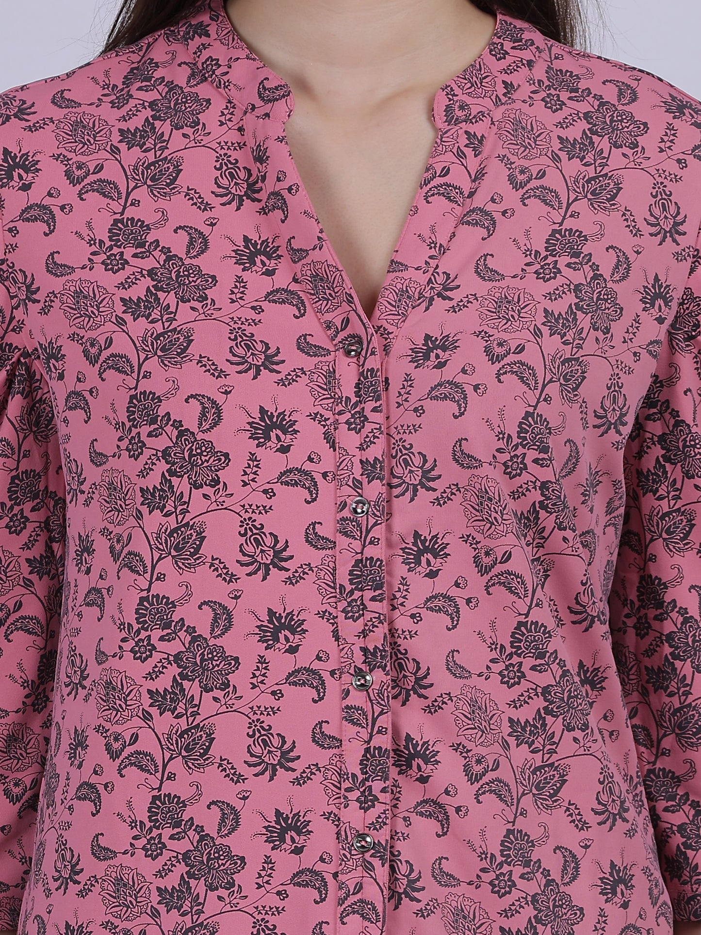 Pink Floral Print Long Tunic Fashion Top