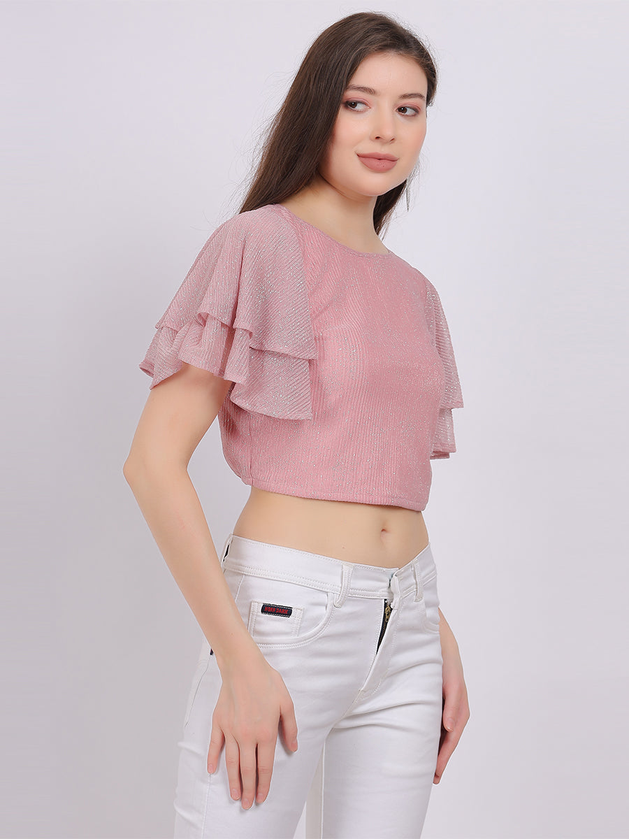 Shimmer Fashion Crop Top With Bell Sleeves