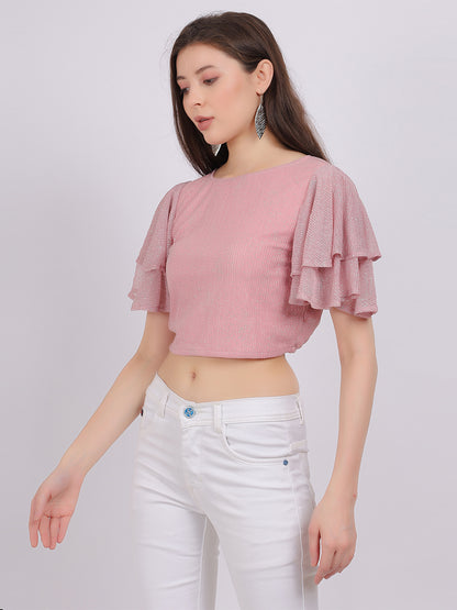 Shimmer Fashion Crop Top With Bell Sleeves