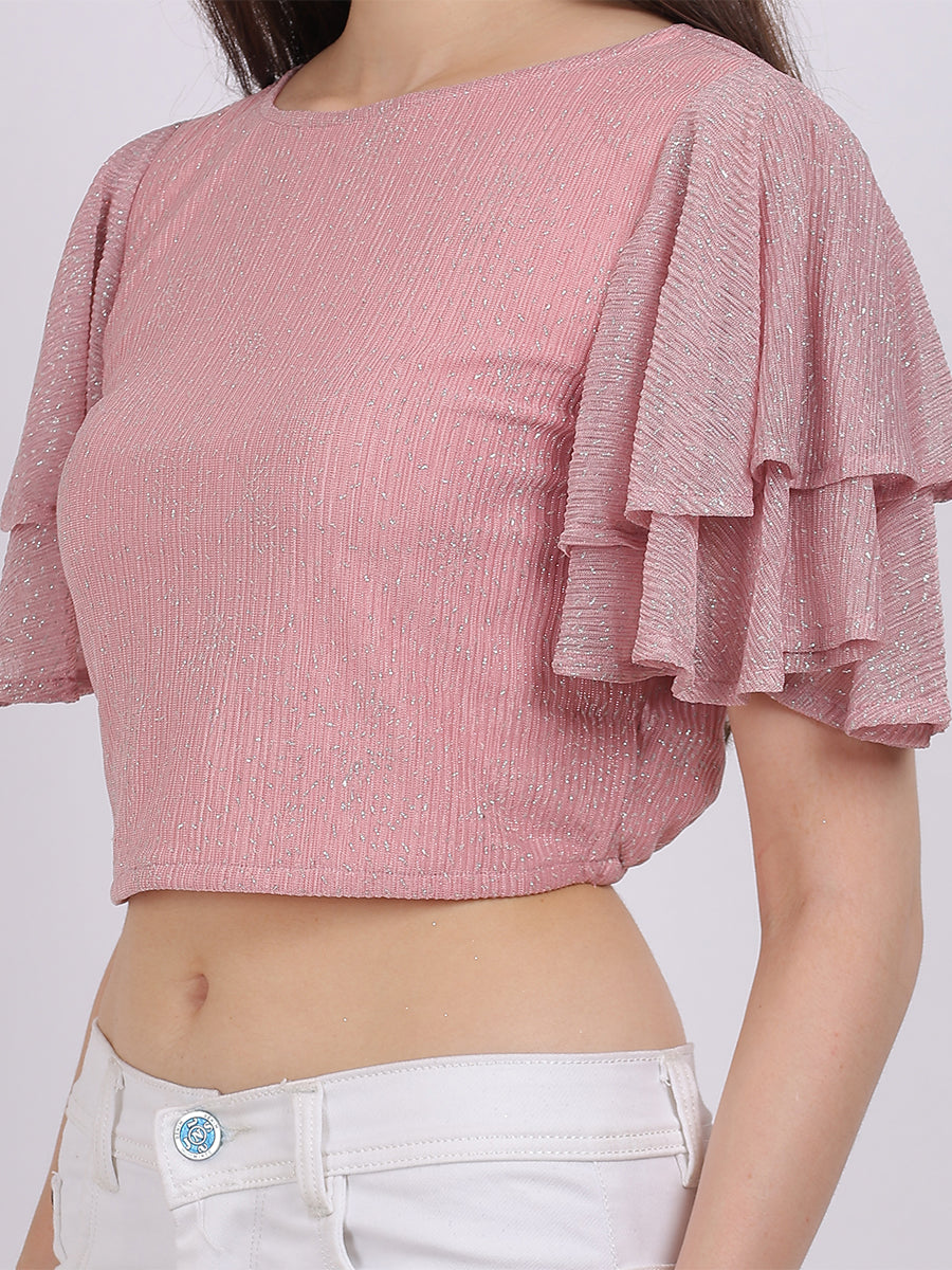 Shimmer Fashion Crop Top With Bell Sleeves