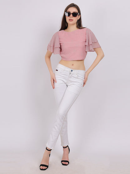 Shimmer Fashion Crop Top With Bell Sleeves