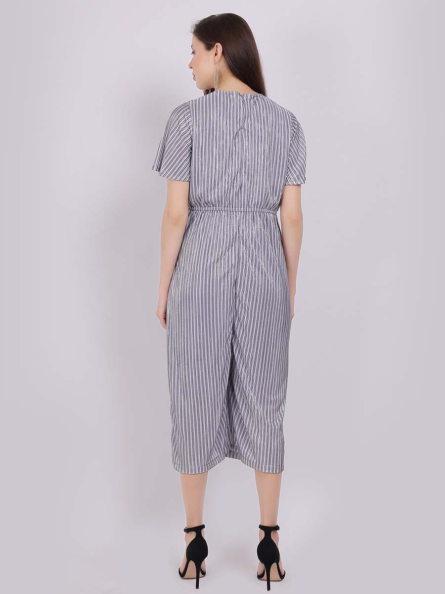 Stripe Shimmer Party Wear Jumpsuit With Embroidery On Belt