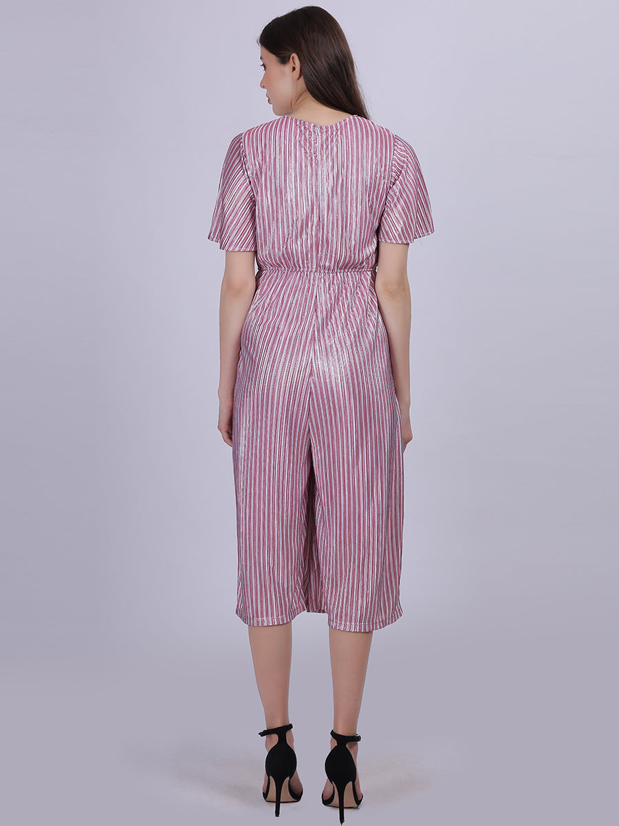 Stripe Shimmer Party Wear Jumpsuit With Embroidery On Belt