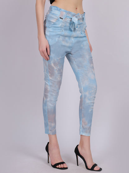 Sky Blue Tye & Dye Cotton Spandex Fashion Narrow Fit Fashion Pants