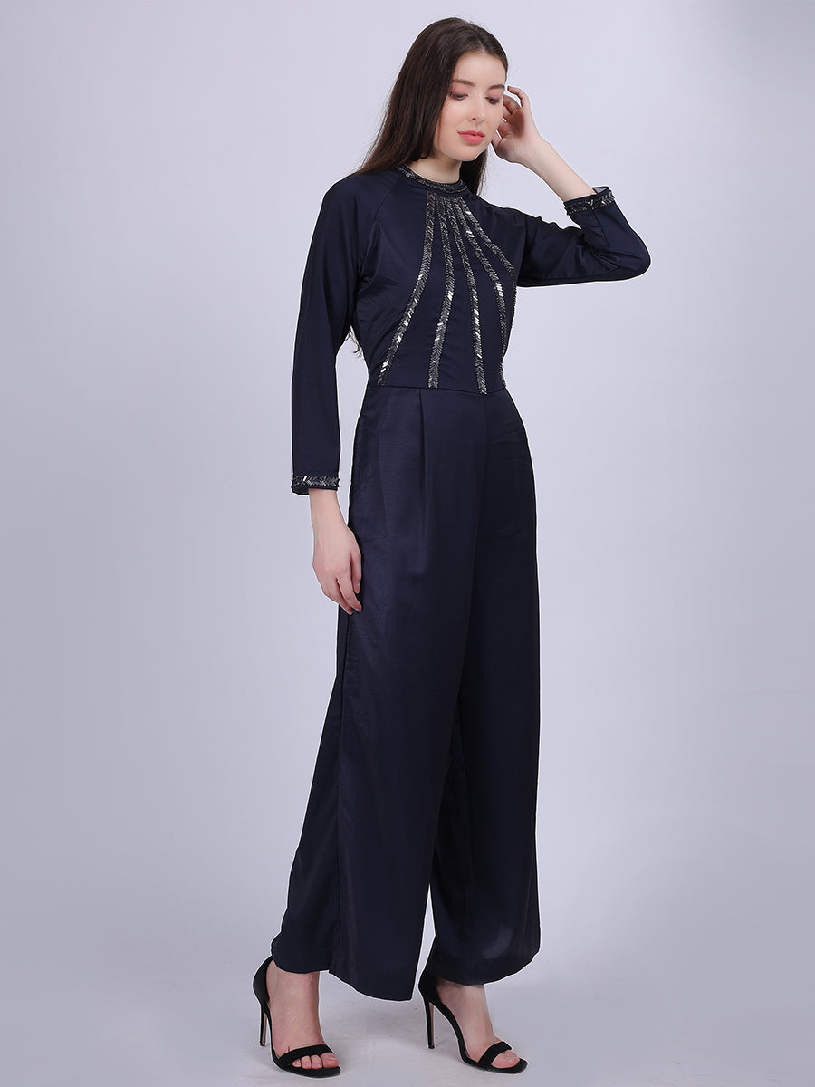 Solid Fashion Jumpsuit With Hand-work Embroidery