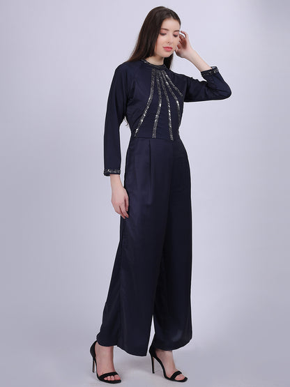 Solid Fashion Jumpsuit With Hand-work Embroidery