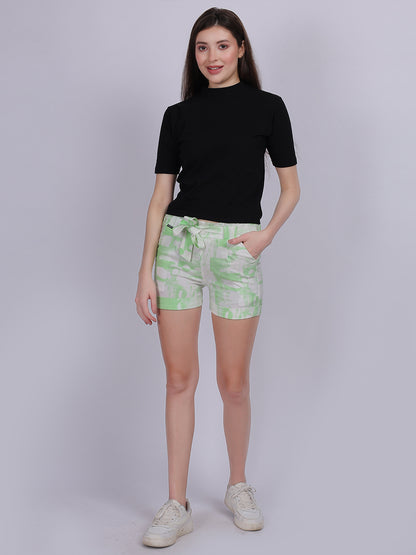 Light Green Tye & Dye Cotton Spandex Fashion Shorts