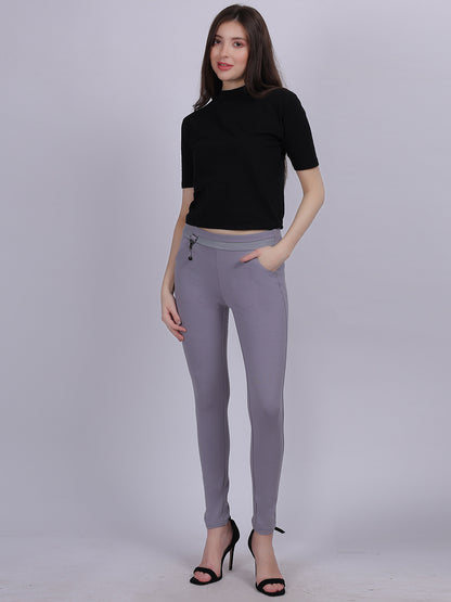 Light Grey Narrow Fit Stretchable Fashion Pants