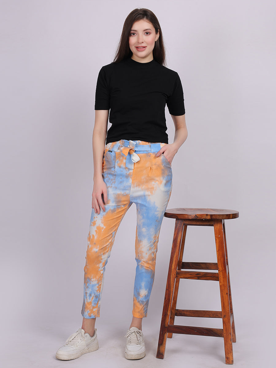 Orange Tye & Dye Cotton Spandex Fashion Narrow Fit Fashion Pants