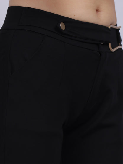 Black Straight Fit Stretchable Fashion Pants