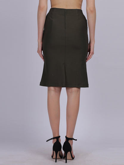 Olive Solid Bodyfit Fashion Skirt