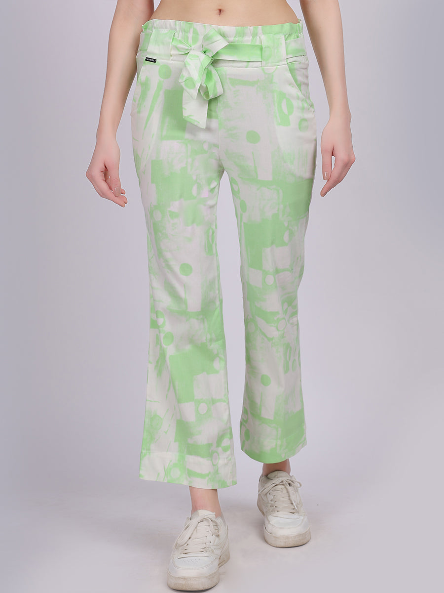 Light Green Tye & Dye Cotton Spandex Fashion Straight Fit Pants