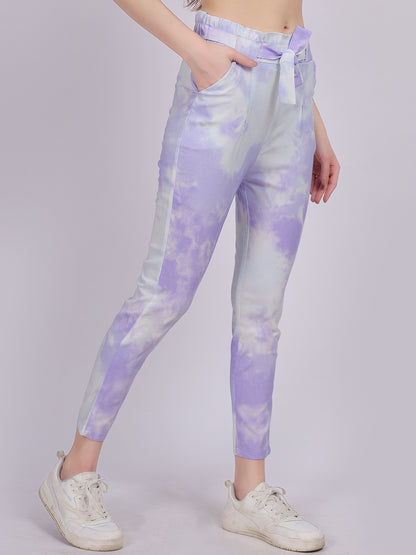 Light Purple Tye & Dye Cotton Spandex Fashion Narrow Fit Fashion Pants