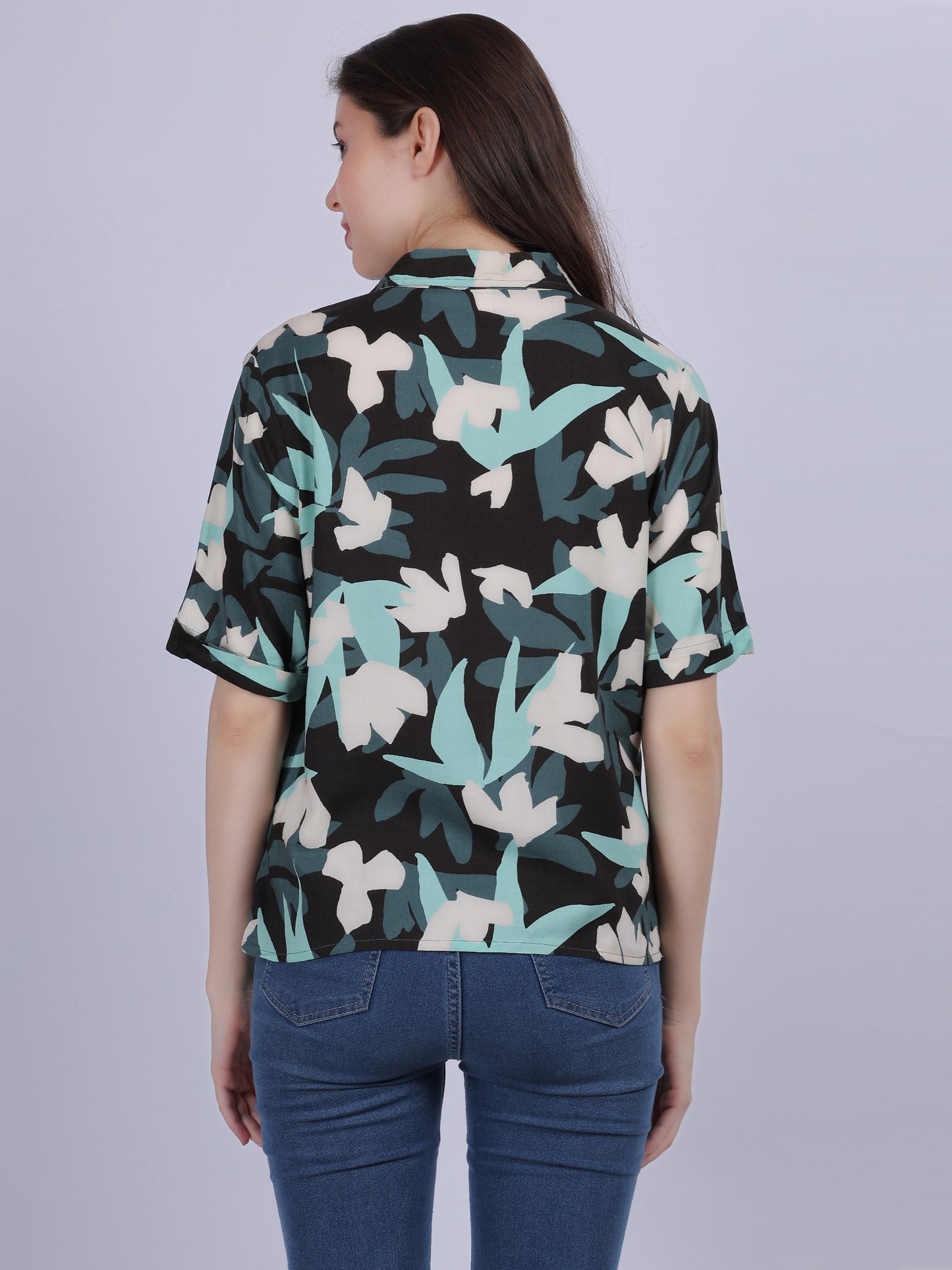 Floral Print Crop Shirt