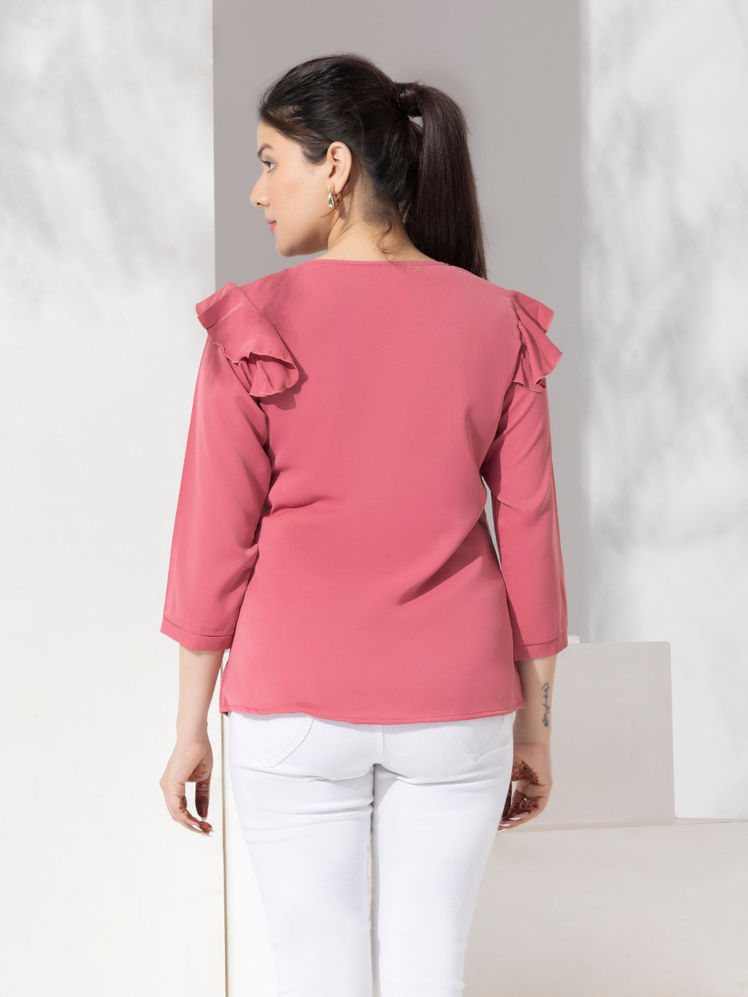 Fashion Top With Puff Sleeves & Metal Emblishment