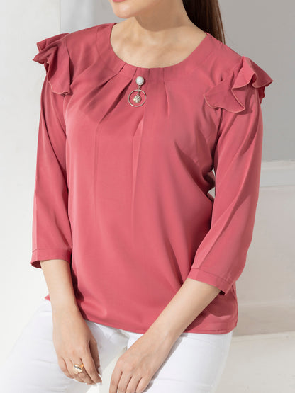 Fashion Top With Puff Sleeves & Metal Emblishment