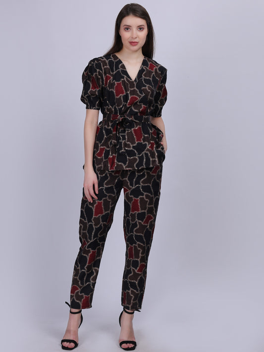 Black Abstract Print Fashion Co-ord Set