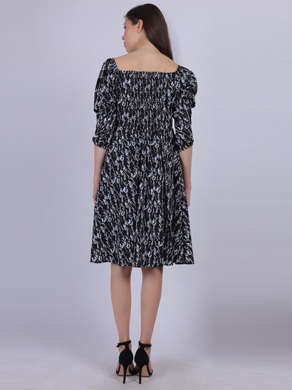 Black Floral Printed Cowl Neck Fashion Dress