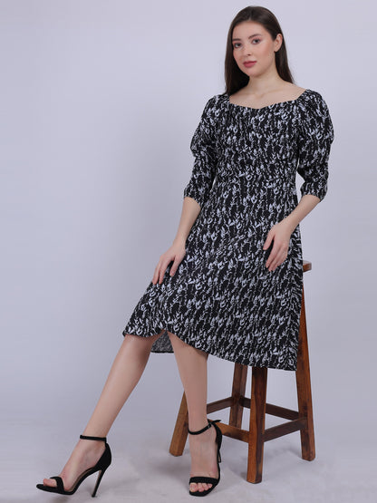 Black Floral Printed Cowl Neck Fashion Dress