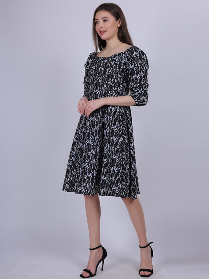 Black Floral Printed Cowl Neck Fashion Dress