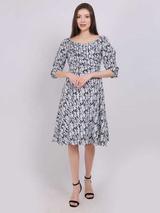 Floral Printed Cowl Neck Fashion Dress