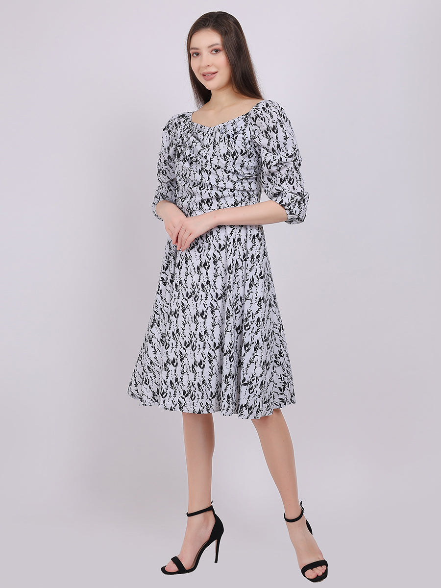 Floral Printed Cowl Neck Fashion Dress